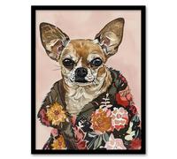 Dog Lover Chihuahua With Floral Fur Coat Framed Wall Art Artery8 Pink A4