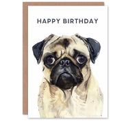 Artery8 Dog Lover Cute Pug Pet Animal Bright Watercolour Blank For Him Or Her Art Birthday Card
