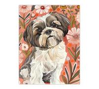 Artery8 Dog Lover Cute Shih Tzu Puppy With Wildflowers Living Room Extra Large XL Wall Art Poster Print