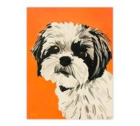 Dog Lover Cute Shih Tzu Vibrant Orange Portrait Wall Art Print Artery8 Orange W24 inch x H32 inch