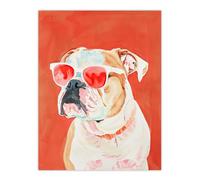 Dog Lover English Bulldog Sunglasses Pop Art Red Wall Art Print Artery8 Red W24 inch x H32 inch
