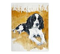 Dog Lover English Springer Spaniel in Wheat Field Wall Art Print Artery8 Mustard W24 inch x H32 inch