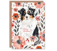 Artery8 Dog Lover Floral Australian Shepherd Portrait Blank For Him Or Her Art Birthday Card