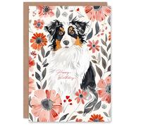 Artery8 Dog Lover Floral Australian Shepherd Portrait Blank For Him Or Her Art Birthday Card