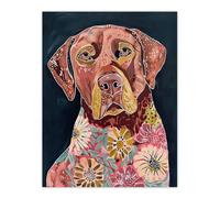 Dog Lover Floral Red Labrador Folk Watercolour Wall Art Print Artery8 Pink W24 inch x H32 inch
