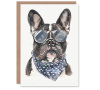 Artery8 Dog Lover French Bulldog Sunglasses and Bandana Blank For Him Or Her Art Birthday Card