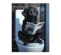 Artery8 Dog Lover Funny Black Labrador Reading on Toilet For Bathroom Large Wall Art Poster Print Thick Paper 18X24 Inch