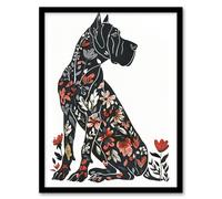 Dog Lover Great Dane with Pink Floral Pattern Framed Wall Art Artery8 Red A4