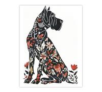 Dog Lover Great Dane with Pink Floral Pattern Wall Art Print Artery8 Red W24 inch x H32 inch