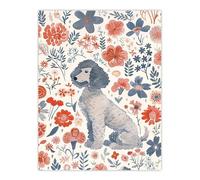 Artery8 Dog Lover Grey Poodle With Pink Flower Pattern Living Room Large Wall Art Poster Print Thick Paper 18X24 Inch