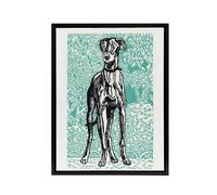 Artery8 Dog Lover Greyhound Pet Portrait Moriz Jung Framed Canvas Wall Art in Blue | Size: W24" x H32" Artery8 Blue W24" x H32"