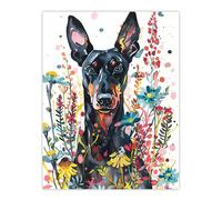 Artery8 Dog Lover Happy Doberman in Spring Wildflowers Living Room Large Wall Art Poster Print Thick Paper 18X24 Inch