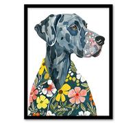 Artery8 Dog Lover Hawaiian Shirt Great Dane Portrait Living Room Artwork Framed Wall Art Print A4