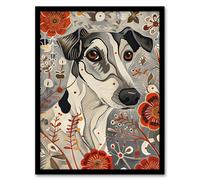 Artery8 Dog Lover Jack Russell Terrier Pet in Wildflowers Framed Art Print in Grey | Size: W12" x H16" Artery8 Grey W12" x H16"