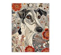 Dog Lover Jack Russell Terrier Pet in Wildflowers Wall Art Print Artery8 Grey W24 inch x H32 inch
