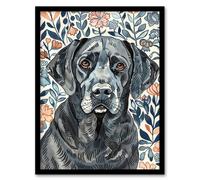 Dog Lover Labrador Retriever Floral Watercolour Framed Wall Art Artery8 Multi A4