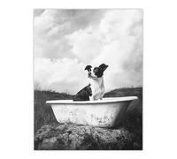 Artery8 Dog Lover Puppy in Bathtub Black White Surreal Bathroom Toilet Large Wall Art Poster Print Thick Paper 18X24 Inch