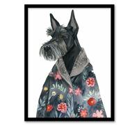Artery8 Dog Lover Scottish Terrier With Floral Kimono Framed Wall Art in Dark Grey | Size: A4 Artery8 Dark Grey A4