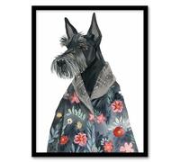 Artery8 Dog Lover Scottish Terrier With Floral Kimono Living Room Artwork Framed Wall Art Print A4
