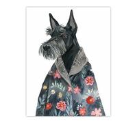 Dog Lover Scottish Terrier With Floral Kimono Wall Art Print Artery8 Dark Grey W24 inch x H32 inch