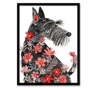 Artery8 Dog Lover Scottish Terrier with Flowers in Fur Living Room Artwork Framed Wall Art Print 18X24 Inch