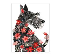 Artery8 Dog Lover Scottish Terrier with Flowers in Fur Wall Art Print in Red | Size: W12" x H16" Artery8 Red W12" x H16"