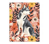 Artery8 Dog Lover Siberian Husky Rustic Pink Floral Living Room Extra Large XL Wall Art Poster Print