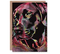 Artery8 Birthday Card Dog Lover Trippy Colourful Labrador Retriever Blank Arty Art All Occasion Greeting Card