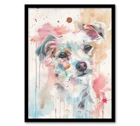 Artery8 Dog Lover Watercolour Portrait Pink Light Pastel Living Room Artwork Framed Wall Art Print A4