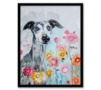 Artery8 Dog Lover Whippet with Spring Flowers Watercolour Living Room Artwork Framed Wall Art Print A4