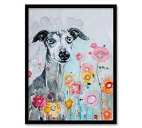 Artery8 Dog Lover Whippet with Spring Flowers Watercolour Living Room Artwork Framed Wall Art Print 18X24 Inch