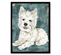Artery8 Dog Lover White West Highland Terrier Portrait Framed Wall Art in Blue | Size: A4 Artery8 Blue A4
