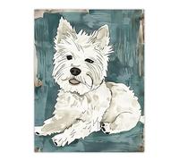 Artery8 Dog Lover White West Highland Terrier Portrait Wall Art Print in Blue | Size: W12" x H16" Artery8 Blue W12" x H16"