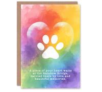 Artery8 Pet Dog or Cat Sympathy Greeting Card - Rainbow Bridge Paw Print Design, Blank Inside, Pet Loss