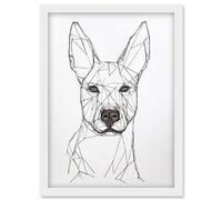 Artery8 Dog Portrait Minimal Black and White Line Drawing Artwork Framed Wall Art Print A4
