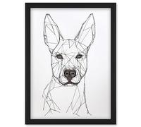 Artery8 Dog Portrait Minimal Black and White Line Drawing Artwork Framed Wall Art Print A4