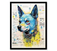 Artery8 Dog Robot Hybrid Schematic Blueprint Futuristic Secret Complex Arcane Manuscript Gift For Him Man Cave Art Print Framed Poster Wall Decor Artery8 Black W12" x H16"