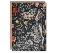 Artery8 Dog Smelling Roses Portrait Charming Floral Greeting Birthday Card Him Her All Blank