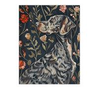 Artery8 Dog Smelling Roses Portrait Charming Floral Wall Art Print in Blue | Size: W12" x H16" Artery8 Blue W12" x H16"