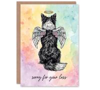 Artery8 Pet Dog Sympathy Greeting Card - Angel Border Collie Design, Sorry for Your Loss, Blank Inside