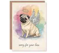 Artery8 Dog Sympathy Greeting Card - Angel Pug Design, Sorry for Your Loss, Pet Loss Bereavement, Blank Inside