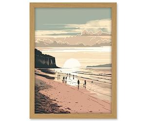 Artery8 Dog Walks on the Beach Sunset Coastal Landscape Artwork Framed A3 Wall Art Print