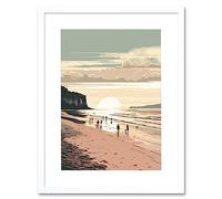 Artery8 Dog Walks on the Beach Sunset Coastal Landscape Artwork Framed Wall Art Print 12X16 Inch