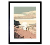 Artery8 Dog Walks on the Beach Sunset Coastal Landscape Artwork Framed Wall Art Print 12X16 Inch