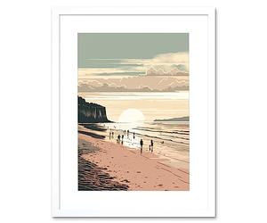 Artery8 Dog Walks on the Beach Sunset Coastal Landscape Artwork Framed Wall Art Print 12X16 Inch