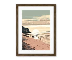 Artery8 Dog Walks on the Beach Sunset Coastal Landscape Artwork Framed Wall Art Print 18X24 Inch