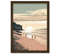 Dog Walks on the Beach Sunset Coastal Landscape Artwork Framed Wall Art Print A4 Artery8 Brown One Size