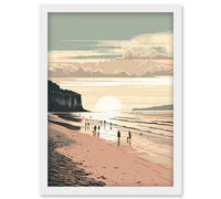 Dog Walks on the Beach Sunset Coastal Landscape Artwork Framed Wall Art Print A4 Artery8 White One Size