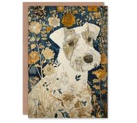 Artery8 Dog Wildflowers Painting Blue Ochre Animal Lover Greeting Birthday Card Him Her All Blank
