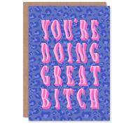 Artery8 Doing Great B*tch Pink Blue Cheetah Print Funny Personalised Congratulations Card